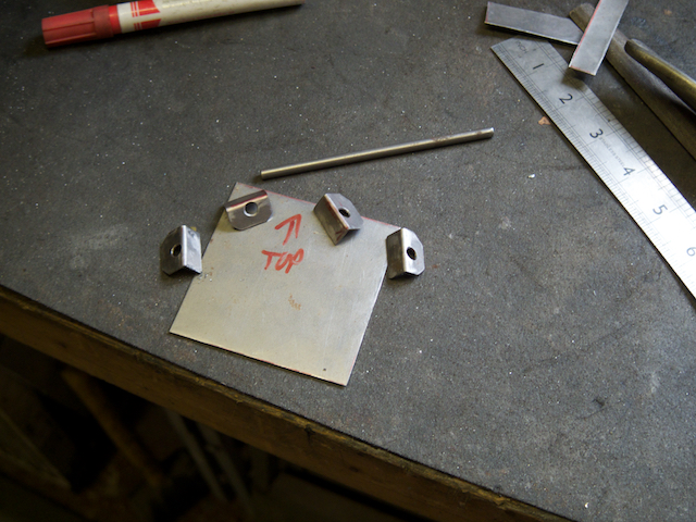 Making up the trap doors and hinge brackets. I opted for 1mm steel with 4mm down for hinges as that was what I had to hand.